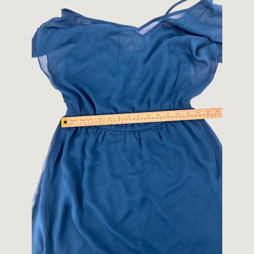 Express Teal Blue Chiffon Flutter Sleeve Elastic Waist V-Neck Mini Dress Medium‎ - Picture 8 of 8